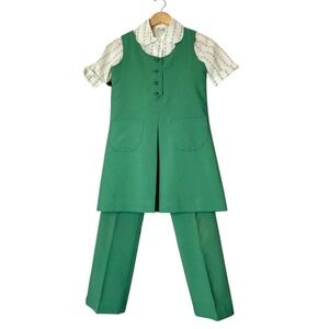 Vintage Official Girl‎ Scout 70s Uniform 3 Piece Set Juniors Size 8-10 Clover
